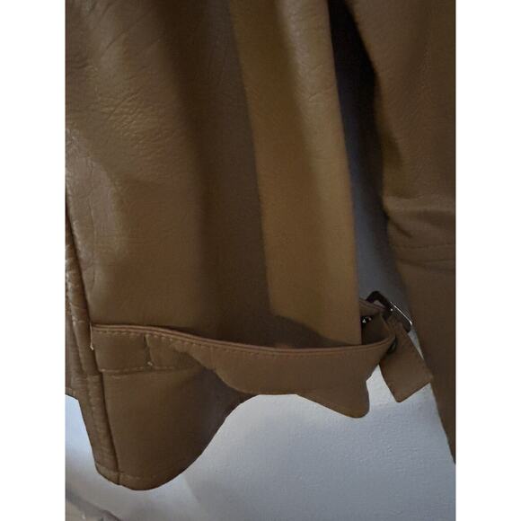 S P Y M Women's Jacket Faux Motorcycle Biker Coat Brown Large - Picture 7 of 14